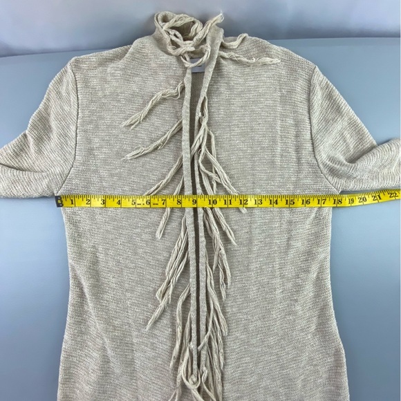 Le Moda oatmeal cream tan fringe knit long sweater cardigan women's size medium - Picture 5 of 8